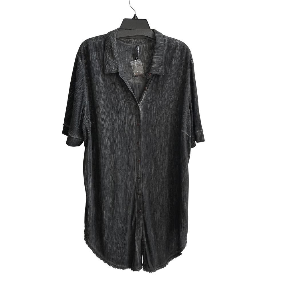 Torrid Sleep Nightshirt Women 2 Gray Acid Wash Grunge Raw Hem Crinkle Button Up